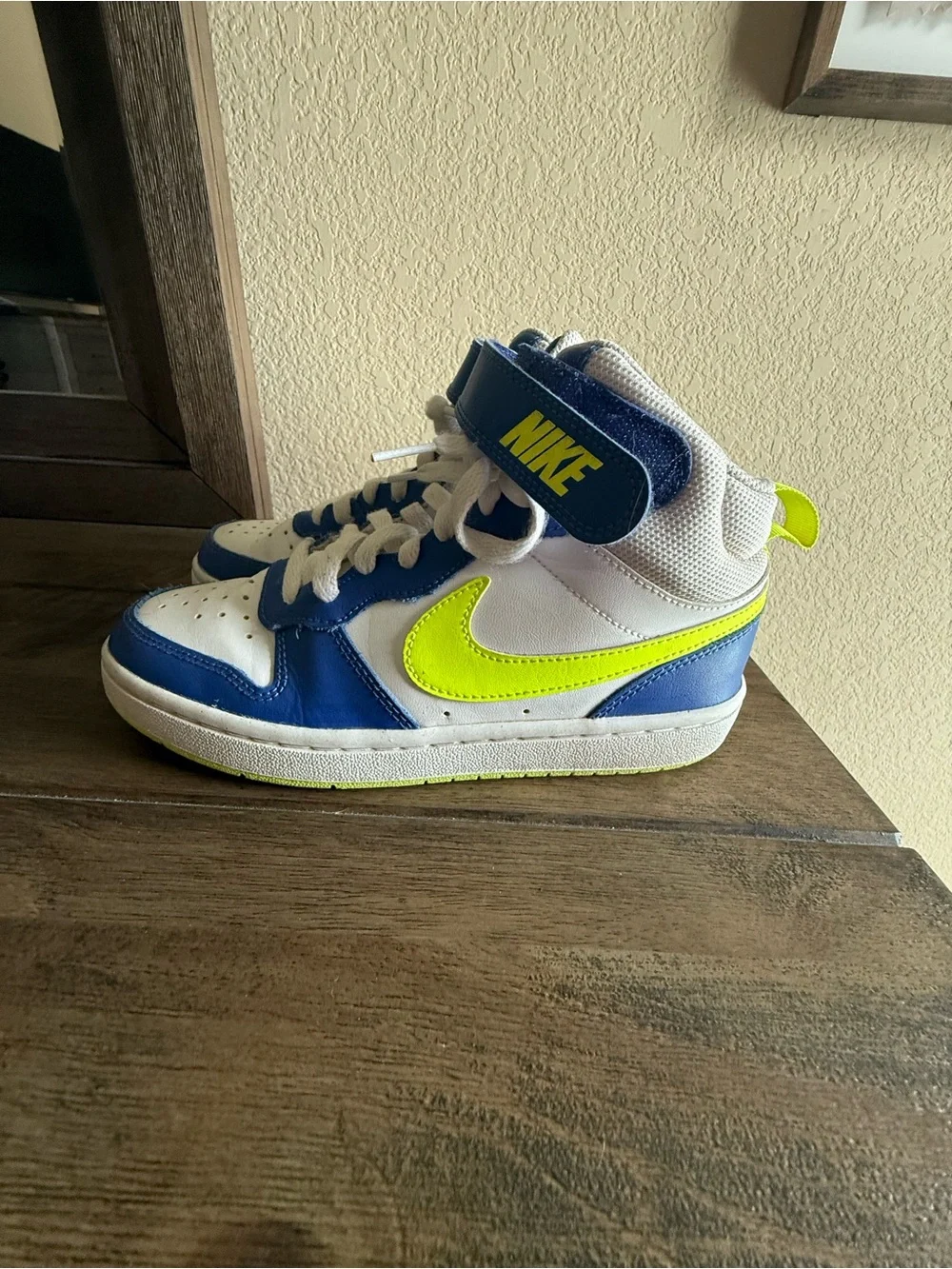Nike White, Royal Blue & Neon Green Mid-Top Sneakers